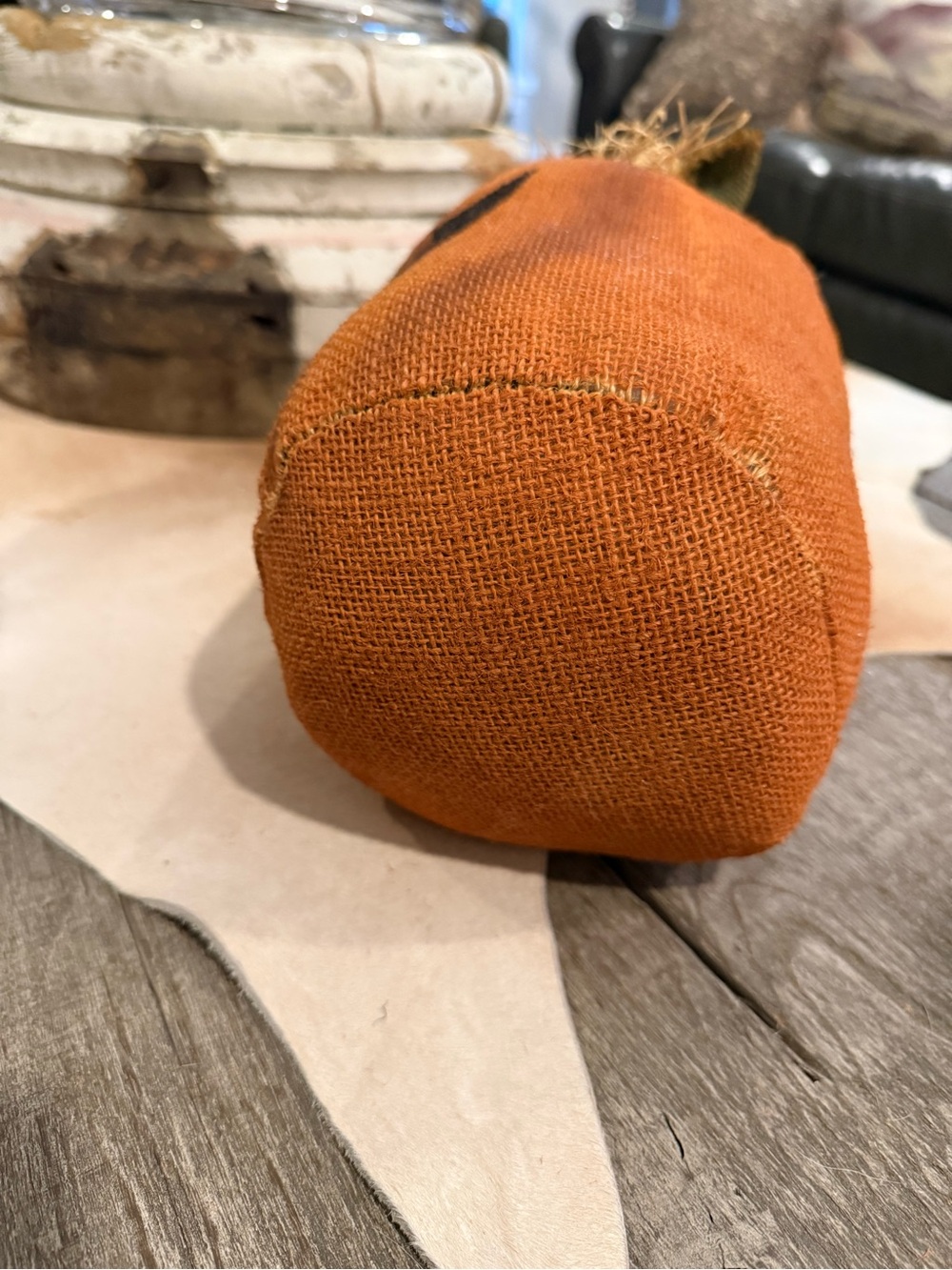 Handmade Jack-O'-Lantern Burlap Pumpkin Decoration - Orange & Black - Picture 8 of 14